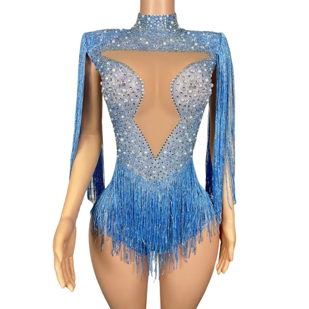 Body de malla sexy con borlas  - Rhinestone Banding Trim reseña y precio